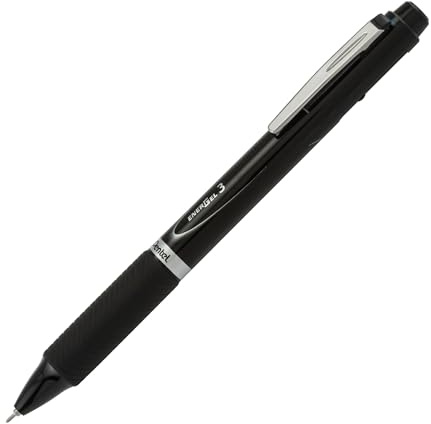 Pentel BLC35A EnerGel 3 Multi-Function, 3-Ink Gel Pen, Black, Blue and Red (0.5mm) Fine Line, Black Barrel (One Pen)