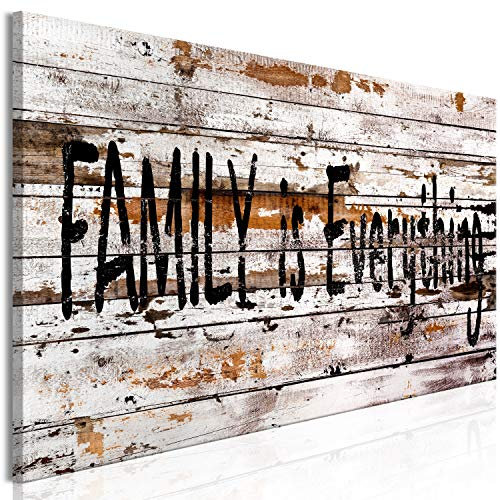 murando - Akustikbild Aufschrift Family is everything Bilder Akustikschaum Hochleistungsschallabsorber Schallschutz Leinwand 1 tlg Wandbild Raumakustik Schalldämmung Haus Holz