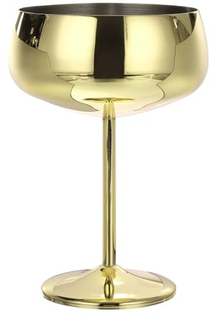 Uxcell Stainless Steel Martini Cocktail Glasses, 1Pcs 450ml/16 OZ Unbreakable Martini Glasses, Red Wine Glass Metal Shatter Proof for Wedding, Parties, Gift，Gold