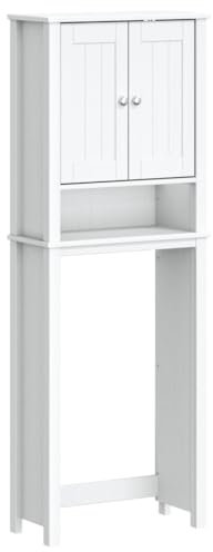 vidaXL Toilettenschrank, Waschmaschinenschrank mit 3 Ablagen 2 Metallgriffen, Badschrank Toilettenregal Platzsparend Wasserbeständig, Badregal Badmöbel, Weiß Massivholz