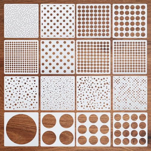 Confezione da 16 stencil rotondi per disegno, stencil geometrici rotondi a pois, stencil per pittura a cerchio, per disegnare mobili in legno, cuscini, pareti, album di ritagli, biglietti fai da te