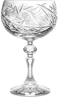 Barski Champagne Glasses - Flute - Saucer - Belle Coupe - Set of 6 Glasses - Hand Cut Crystal - Beautifully Designed - Each Glass is 8 oz Made in Europe
