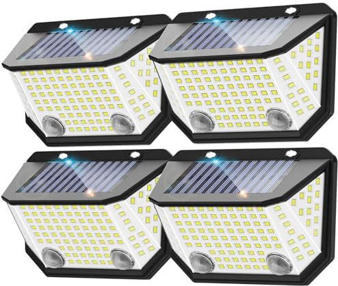 Kasonic Lumières Solaires à Double Capteur pour l'Extérieur, 6500K Lampes Solaires de Mouvement pour Clôtures, Lampes Extérieurs Solaires d'Escalier Étanches pour Maisons, Lot de 4