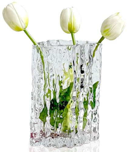 Aoderun Glass Vase Crystal Vase Heavy Duty Large Flower Vase for Dining Table Kitchen Office Home Shelf Wedding Living Room Centerpieces(Clear)