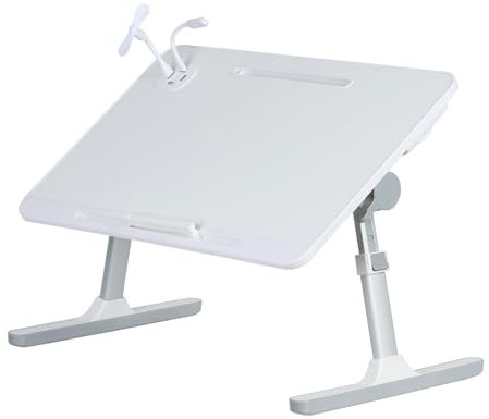 Laptop-Bett-Tablett, höhenwinkelverstellbarer Laptop-Bettständer, LapDesk Betttablett, tragbarer Stehtisch mit klappbaren Beinen, faltbarer LapTablet-Tisch für Sofa, Couch, Boden, Weiß