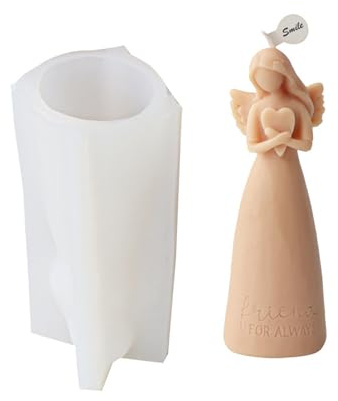 Xidmold Kerzenform Silikon Engel, 3D Engel mit Herz Silikonform for Fondant, Schokolade, Sojawachs Kerzen, Seife, Gips, Epoxidharz, Beton, Handwerk (A)