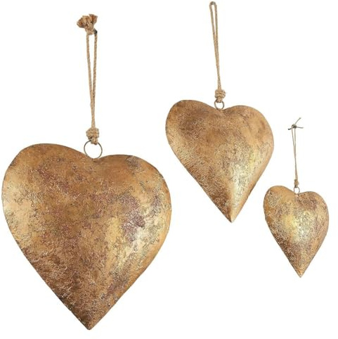 Poupangke Decorazione da parete a forma di cuore in metallo con finitura dorata antica e campana a forma di cuore, arte da parete vintage in metallo con corda da appendere per casa, interni e