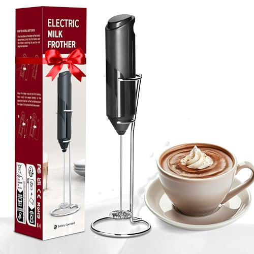 HealSmart Montalatte da cucina portatile con supporto per caffè, schiumatore elettrico per latte, frusta miscelatrice per bevande, mini frullatore a immersione per cappuccino, matcha, frappe,