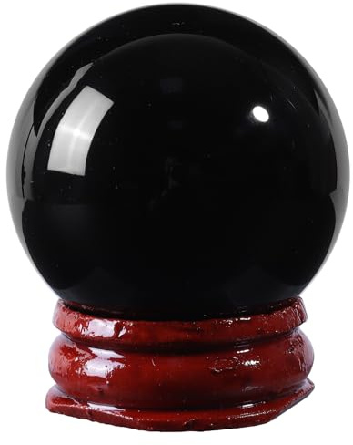 mookaitedecor Natural Black Obsidian Crystal Ball with Stand | Small Reiki Stone Crystal Sphere, Spiritual Black Room Decor Micro Landscape Decoration, 35-40mm