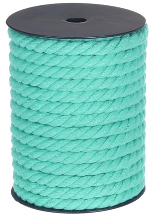 QUARKZMAN Baumwollseil 3 Strang Gedrehtes Geflochtenes Seil, Wassergrün 23m/25 Yard 10mm Durchmesser für Wandbehang, Pflanzenaufhänger, Stricken, Makramee-Knoten
