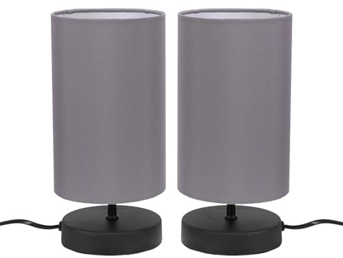 ValueLights | Matt Black Cylinder Touch Dimmer Table Lamp with Grey Fabric Shade | Home Décor, Bedside & Desk Lamp
