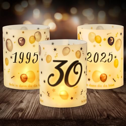 12 Windlicht Tischdeko 30 Geburtstag, Seutgjie 30. Geburtstag Deko Mann Frau 1995-2025 Schwarz Gold für Teelichter oder Kerzen