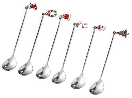 LALADEFIEE 6stücke Teiliges Edelstahl Rührlöffel Weihnachtsdesign Glänzend Komfortabel Passend Für Kaffee Mischen Und Rühren Gastronomie Home Dining