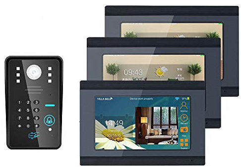 UQACHG Système d'interphone vidéo avec Sonnette Filaire 7 Pouces IR-Cut 1000TVL RFID avec Mot de Passe, Prise en Charge de l'application à Distance, Enregistrement, instantané, ，C