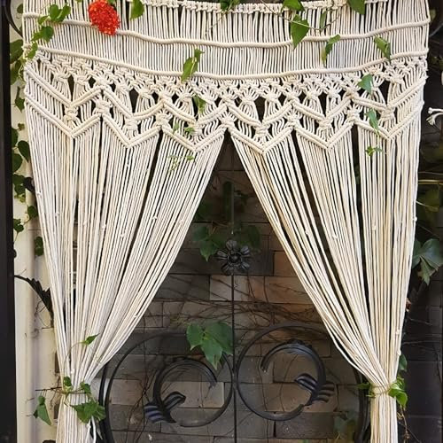 Makramee Vorhang 180x100cm, Boho Türvorhang und Fenstervorhang, Handgewebter Makramee Raumteiler im Bohème-Stil, Vorhang für Türen, Fenster, Wohnzimmer, Schlafzimmer oder Hochzeitsdekoration