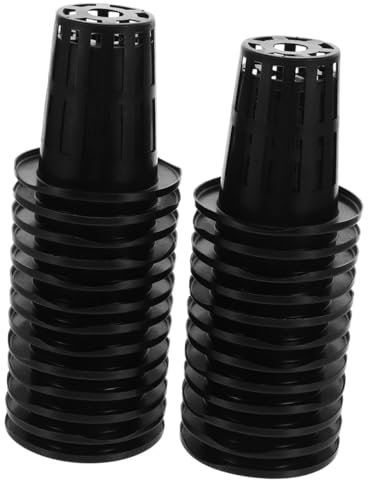 POPETPOP Pots en Filet pour Hydroponie 100 Pcs Plantation Balcon, Jardin Intérieur Plastique Noir 70 Mm Hauteur Panier De Pépinière Aéré Contrôle Racines