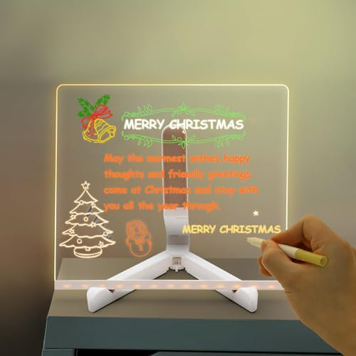 Eucomir Light up Memo,LED Message Board with 7 Colors Pen/Stand,Acrylic Board 20x20CM,Acrylic Dry Erase Board,Note Memo Illuminated Wordpad,Arts Doodle Notepad for Child Home School Office