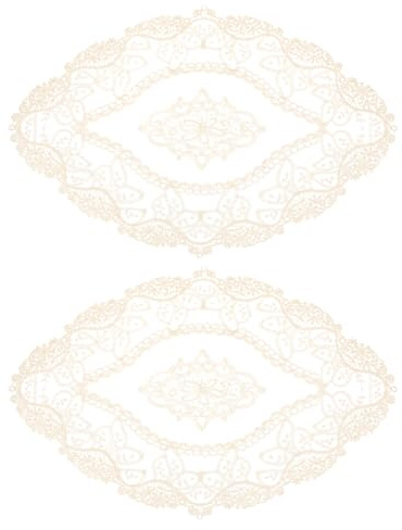 QUARKZMAN 2 Stück Retro Spitzen Tischset Spitzendeckchen, Französische Häkeldeckchen Ovale Bestickte Hohle Tassen Vasen Tischmatte für Esstisch Küchenparty 39x27cm, Apricot