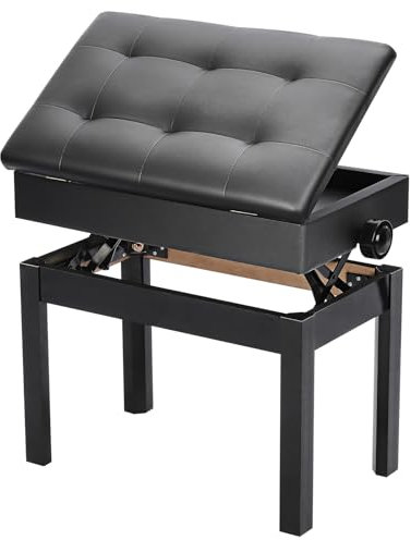 CROWNSHOP Piano Stools 56x34x48cm Height Adjustable Piano Stool Faux Leather Keyboard Bench with Storag Multi-Purpose Stool for Piano Stool Storage