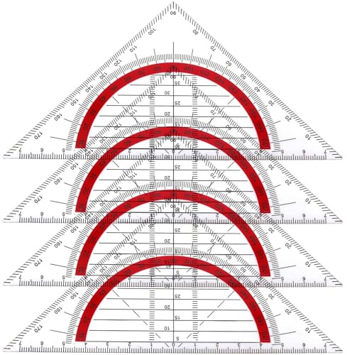 Geometrie Dreieck,4 Stück Geodreieck Grundschule,180 Grad Prospraktor,Geometriedreieck Transparent Geodreieck Flexibel Geodreieck Klein für Studenten Büro Designer Malerei (15.7 CM)