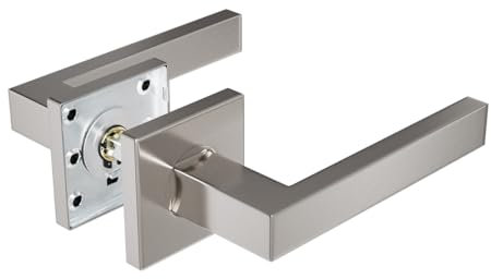 Amig - Jeu de poignées pour portes | Couleur argenté | Design élégant et simple | Facile à installer, inclus visserie | Acier inoxydable | Rosace carrée de 54 x 54 mm