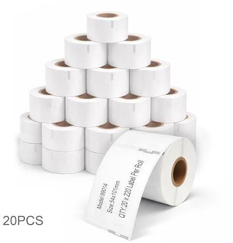 54 x 101, stora adressetiketter, 99014 självhäftande etiketter, fraktetiketter för LabelWriter LW310, LW320, LW330, LW400, LW450, Twin, Duo, 4XL (220/rulle, 20 rullar)