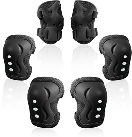 Knieschoner Kinder, 6 in 1 Inliner Protektoren Set Kinder Schutzausrüstung, Verstellbare Knieschoner Ellenbogenschützer Handgelenkschoner für Skaten Fahren Roller Skateboard