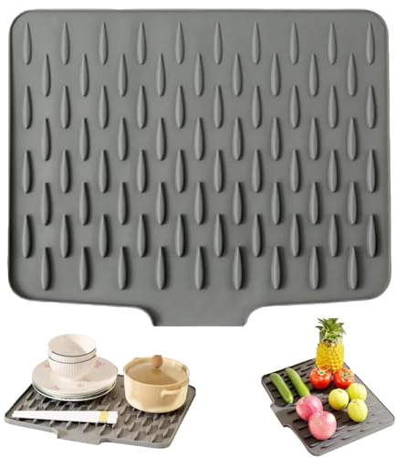 Tapis Egouttoir Vaisselle,Tapis de Séchage en Silicone,Tapis de Cuisine Antidérapant avec Drain Incliné Intégré，Convient pour Le Stockage et Le Séchage de La Vaisselle