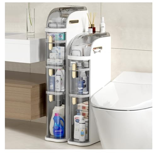 Failjierue Schmaler Lagerschrank mit durchsichtigen Schubladen und Rollen. Schmaler freistehender Organizer für Badezimmer, Küche, Wohnzimmer, Toilettenspaltschrank mit Rollen(4-Tiers)