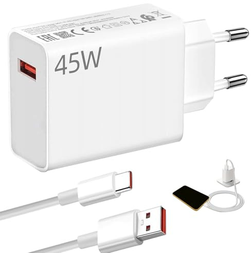 Chargeur 45W pour Xiaomi, 45W Chargeur Charge Rapide Turbo avec Câble USB C 1m Compatible avec Xiaomi Pad 6 5 Pad Pro, Note 14 Note 13 Note 12S Note 12 POCO Pad POCO M6 Mi 10T
