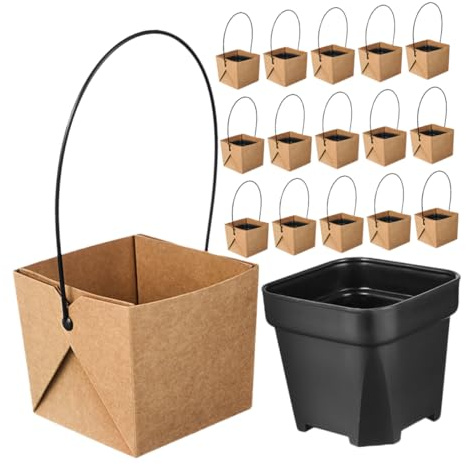 POPETPOP 16juegos Mini Macetas Cuadradas De Papel Kraft Impermeables para Suculentas Caja Macetas Pequeñas Orificio De Drenaje para Decoración De Plantas Suculentas Interiores y
