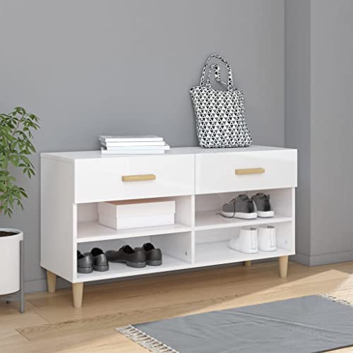 Schuhschrank Hochglanz Weiß 102x35x55 cm Holzwerkstoff, Schuhboxen Schuh Regal Schuhorganizer Schuhkommode Verfügbar für Wohnzimmer Schlafzimmer Wohnheim Hotel