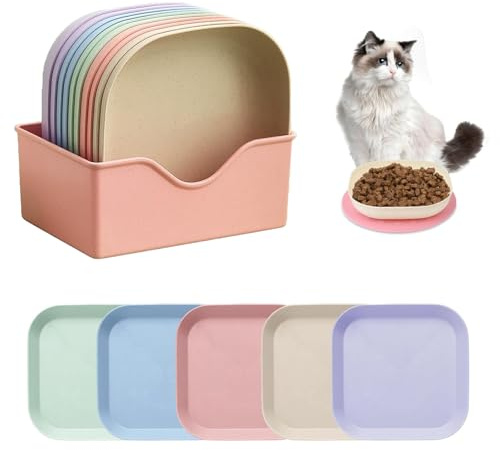 Katzennapf mit Basis, Katzennapf Flach, Bunt Katzenfutter Napfset, Futternapf Katze, Katzenfressnapf, Fressnapf Katze Futternapf, Katzenschüssel Katzen, Katzennäpfe, Katzenteller,10 Stück