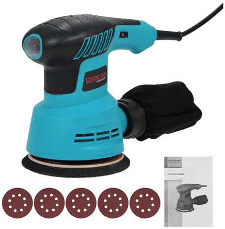 Lijadora Orbital Aleatoria De 300 W, 13 000 RPM, Lijadora Orbital Eléctrica Con 6 Velocidades Variables, Lijadora De Palma Con 5 Papeles De Lija Y Bolsa For Polvo FáCil De Usar(Blue)