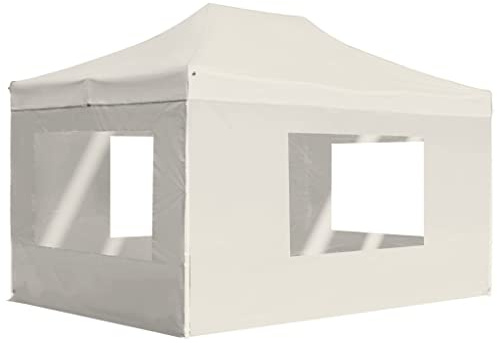 Tente de Réception Professionnelle, 4.5x3 m en Alliage d'Aluminium, Chapiteau de Jardin Extérieur Pliable avec Parois, Tonnelle pour Événements Extérieurs, Jardin, Terrasse, Crème