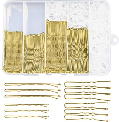 Kit med hårnålar, 100 nålar, 100 U-formade klämmor och 300 transparenta elastiska band för hårknutar, guld hårstylingtillbehör