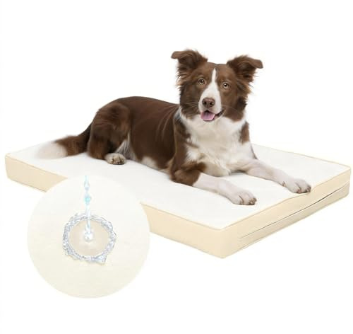Favodormir Ortopedisk hundbädd stora hundar 119 x 73 cm, beige avtagbar vattenäkta konstläder-fodral hundkudde hundmadrass för stora hundar, bekväm och kylande för inomhus- och utomhusbruk