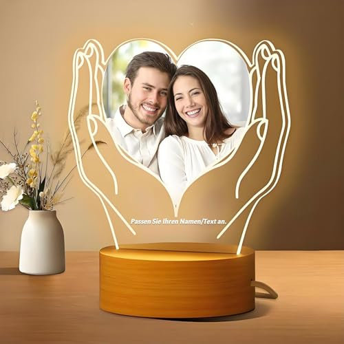 RSQGT Individuelle Geschenke zum Jahrestag für Paare – personalisierte Acryltafel mit Bild, herzförmiger Bilderrahmen für personalisiertes Valentinstag-Hochzeits-Geburtstagsgeschenk (Herz) (Stil 2)