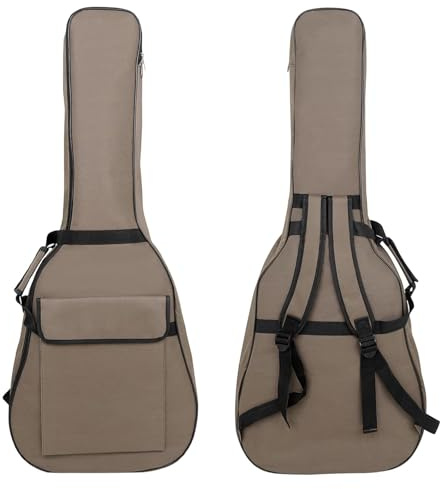 Garvee Custodia imbottita e impermeabile per chitarra folk 41 pollici - Protezione antipolvere - Tasche multiple - Per chitarra acustica, elettrica o basso - Colore: marrone