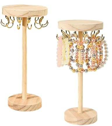 SIXHAOBU Kettenständer Schmuck, Armbänder Schmuck Organizer, Schmuckständer Holz Tragbar Armbandhalter mit 12 Haken Ketten Aufbewahrung Geeignet für Armband, Halskette, Uhren, Ringe