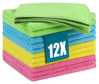 Huglux 30x30cm Microfiber Cleaning Cloths 12 Pack, Lint-Free Streak-Free Cleaning Towels, Ultra Absorbent Reusable Cloths for Kitchen, Glass, Car, Bathroom, Dusting Rags