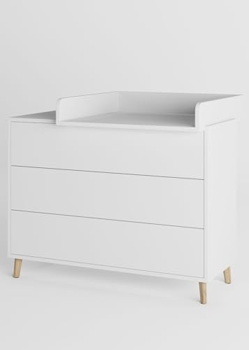 Sämann Wickelkommode EDEN – Push-to-Open, Touch-Close, abnehmbarer Wickelaufsatz & Schubladen mit Fächern (weiß)