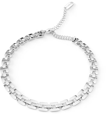 THIORA Armband Damen Edelstahl Panzerarmband 6mm verstellbar | 316L Edelstahl | 6 mm flache Panzerkette | wasserfest & nickelfrei | Schmuckbox