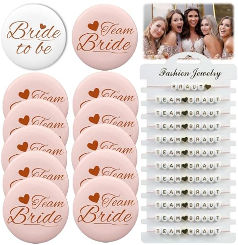 24 Stück JGA Armbänder Frauen und JGA Braut Button,Team Braut Armbänder Set,Team Bride Armbänder,Frauen Deko Junggesellinnenabschied,JGA Accessoires für Frauen,Hochzeitsfeier Party Polterabend