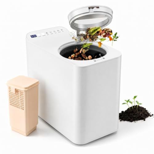 LIFEZEAL Compostador de cocina 3L, compostador eléctrico con filtros de carbón, bajo ruido, autolimpieza, temporizador, cubo de basura, 5 modos, para cocina, balcón, blanco