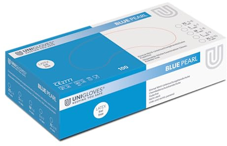 UNIGLOVES - Blue PEARL® Blaue passgenaue Einweghandschuhe aus Nitril | Lebensmittelecht, puderfrei & latexfrei | hohe Festigkeit & Haltbarkeit | 100 Stück | Einmalhandschuh M