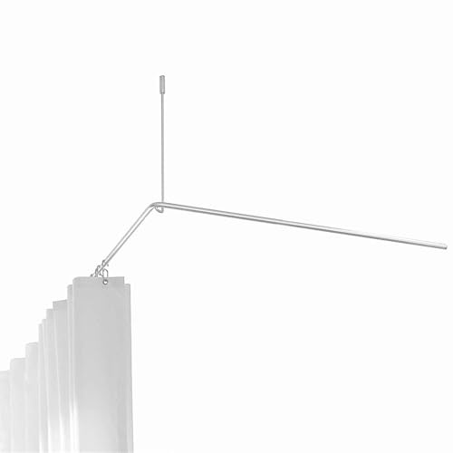 Duschvorhangstange L-Form 95 x 95 cm, Deckenträger einkürzbar, echter Edelstahl matt geschliffen, Bad Winkelstange, Duschstange, Dachschräge möglich, Duschhalterung Eck - PHOS Design