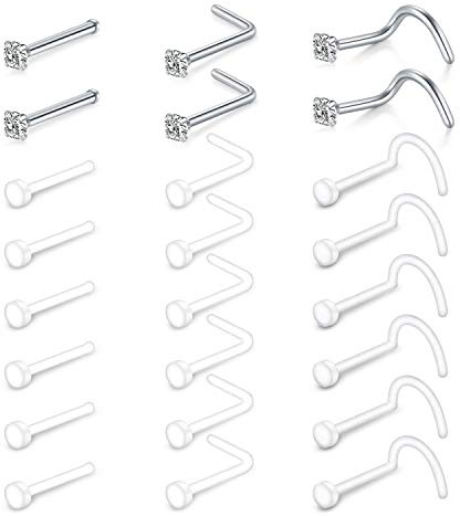 Mayhoop 18G 24 STK Bioflex Nasenring Nasenpiercing Retainer Klar Nasenstecker PTFE Flexibler Kunststoff Nasen Retainers