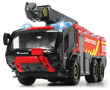 Dickie Toys RC Flughafenfeuerwehrauto, mit 4-Kanal Fernsteuerung, Panther 6x6, Rosenbauer, ferngesteuerte Feuerwehr, Feuerwehrauto, Arm ausziehbar, Licht & Sound, Wasserspritzfunktion, 56 cm groß
