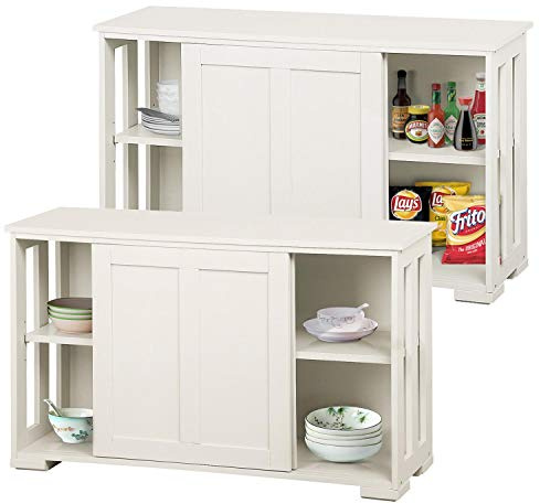 Yaheetech Lot de 2 Buffet de Cuisine avec Porte Coulissante Buffet de Chambre Petit Bahut Commode Bas Meuble TV Armoire de Rangement pour Salon Chambre Bureau 106,7 x 33 x 63 cm Blanc